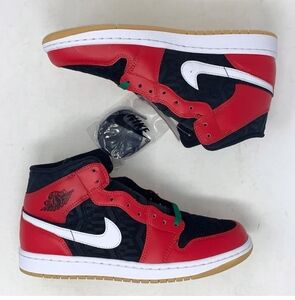 Jordan 1 Mid 'Christmas' Black Red Sneakers, Women's Size 11 BNIB DQ8417-006